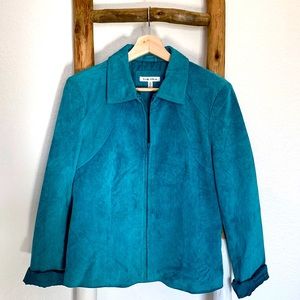 YVONNE MARIE TEAL BLUE ZIP UP LEATHER JACKET